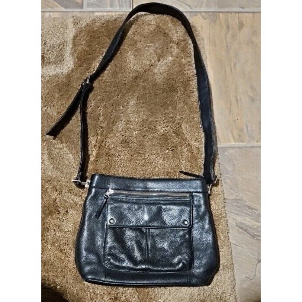 Vtg Liz Claiborne Thick Pebbled Leather Black Crossbody Bag Gold Hw 12x9 Purse